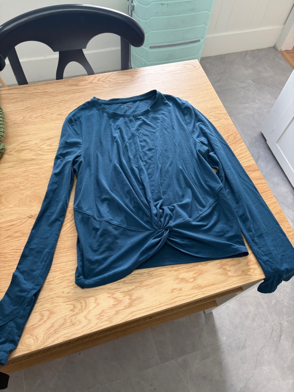 Athleta Teal Long-Sleeve Essence Twist Top